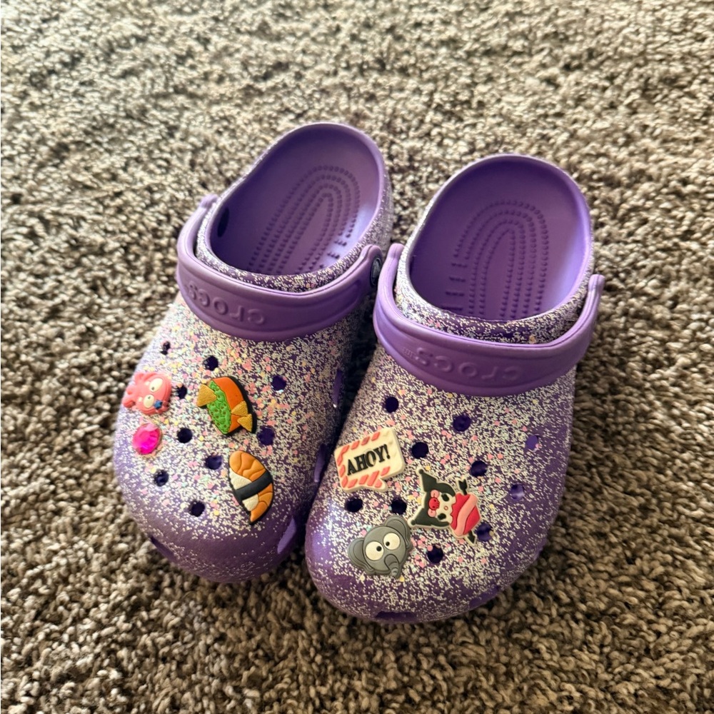 CROCS Kids Purple Glitter Slip-On Clog